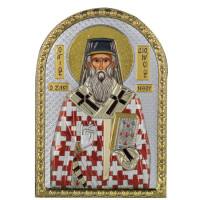 Ікона Святий Діонісій 5х7см срібна  на пластику покрита ємалью