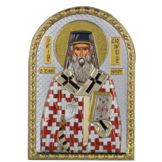 Ікона Святий Діонісій 5х7см срібна  на пластику покрита ємалью