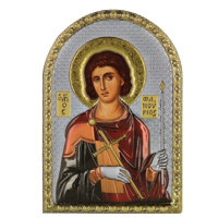 Ікона Святий Фануріос 5х7см срібна  на пластику покрита ємалью
