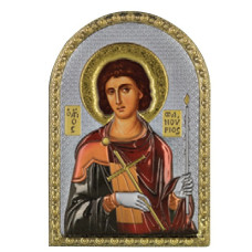 Ікона Святий Фануріос 5х7см срібна  на пластику покрита ємалью