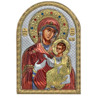 Ікона Іверська ікона Божої Матері 5х7см срібна  на пластику покрита ємалью