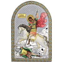 Ікона Святий Дмитрій 5х7см срібна  на пластику покрита ємалью