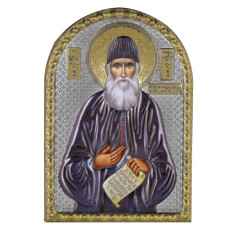 Ікона Святий Паісій 5х7см срібна  на пластику покрита ємалью