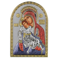 Икона Божья Матерь "Кикская Милостивая" 5х7см серебряная на пластику украшена разноцветной эмалью