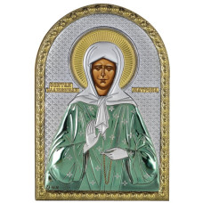 Ікона Св. Матрона 5х7см срібна  на пластику покрита ємалью