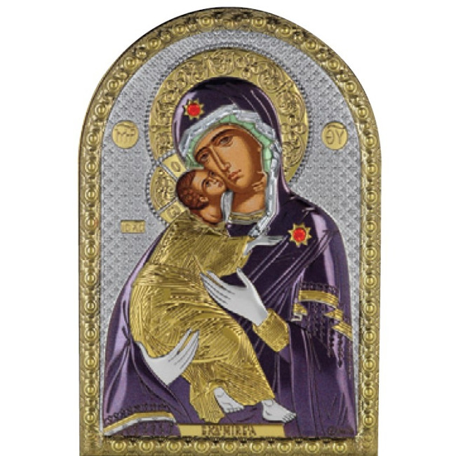 Ікона Вишгородська Божа Маріт 4,2х5,8см срібна  на пластику покрита ємалью