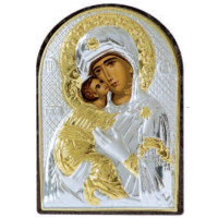 Ікона Вишгородська Божа Маріт 4,2х5,8см срібна  на пластику арковоЇ форми