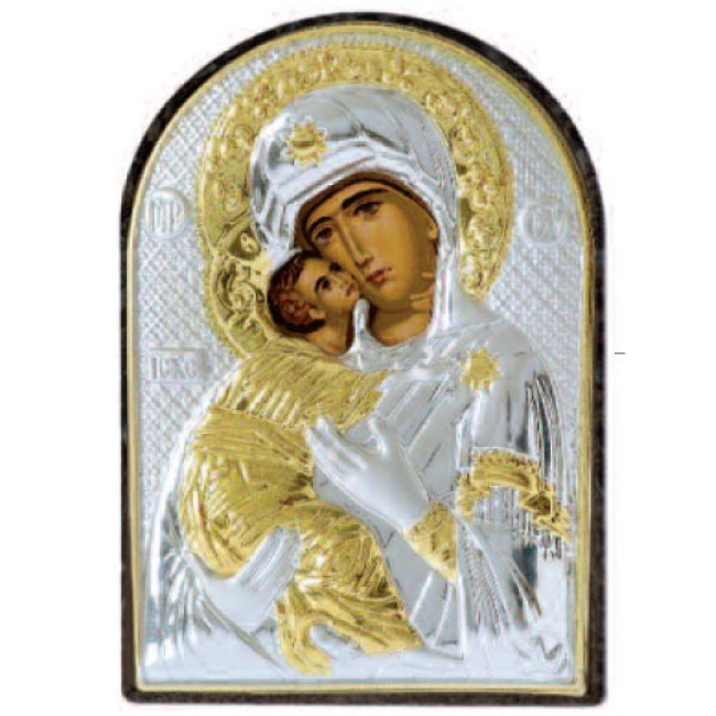 Ікона Вишгородська Божа Маріт 4,2х5,8см срібна  на пластику арковоЇ форми