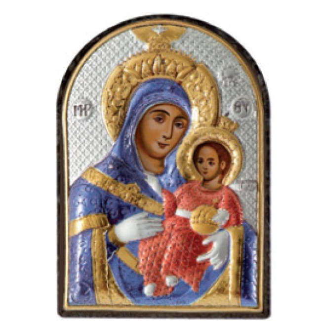 Ікона Вифліємська Божа Маріт 4,2х5,8см срібна  на пластику покрита ємалью