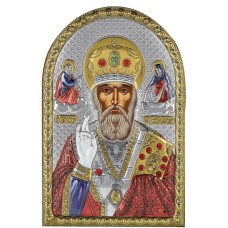 Ікона Миколай 5х7см срібна  на пластику покрита ємалью