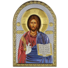Ікона Спаситель Ісус Христос 5х7см срібна  на пластику покрита ємалью
