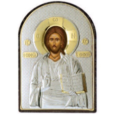 Ікона Спаситель Ісус Христос 4,2х5,8см срібна  на пластику арковоЇ форми