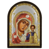 Ікона Казанська Божа Маріт 4,2х5,8см срібна  на пластику покрита ємалью