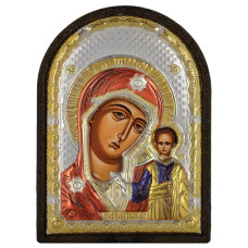 Ікона Казанська Божа Маріт 4,2х5,8см срібна  на пластику покрита ємалью