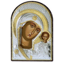 Ікона Казанська Божа Маріт 4,2х5,8см срібна  на пластику арковоЇ форми