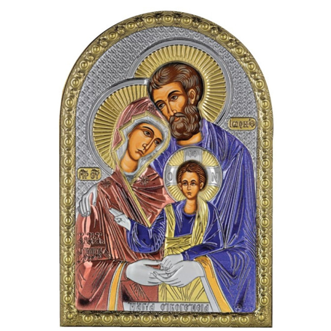 Ікона Свята Сімья 4,2х5,8см срібна  на пластику покрита ємалью