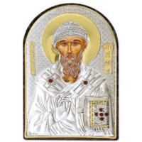Ікона Св. Спірідон 4,2х5,8см срібна  на пластику арковоЇ форми