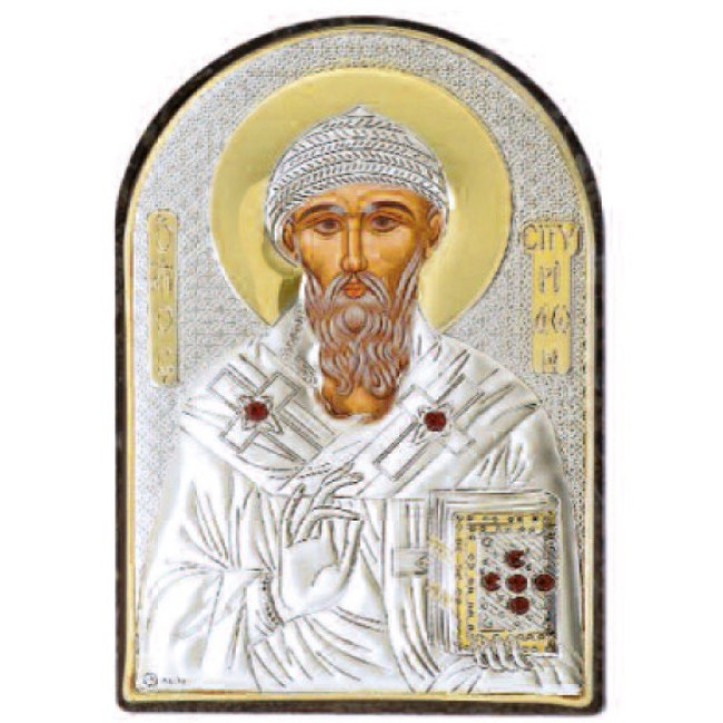 Ікона Св. Спірідон 4,2х5,8см срібна  на пластику арковоЇ форми