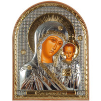 Икона серебряная Казанская Богородица 8,5х10,5 см на пластиковой основе ( Греция )
