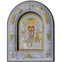 Икона Николая Чудотворца 20x25см обрамлена в кожаном киоте