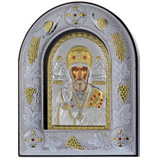 Ікона Миколая Чудотворця 20x25см обрамлена в шкіряному кіоті