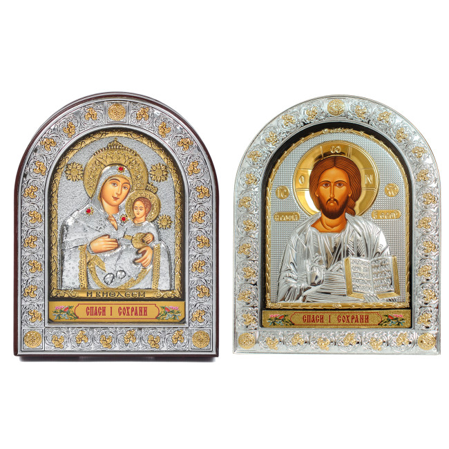 Ікони на весілля Ісус Христос і Вифлеємська Богородиця 15,5x12см EPZ3-001-21AG-BR/P Вінчальні Ікони