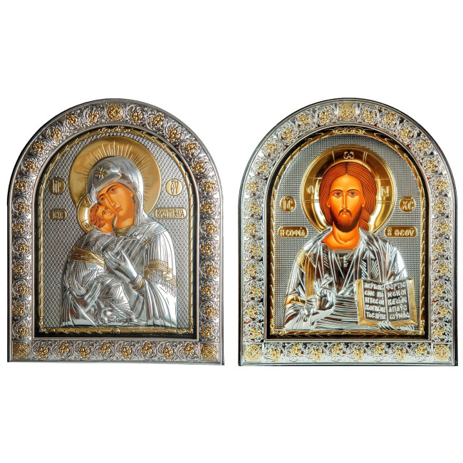 Венчальная Пара Икон Иисуса Христа и Владимирская  Божья Матерь 26х21см Иконы на Свадьбу EPZ5-001-7AG-BR/P