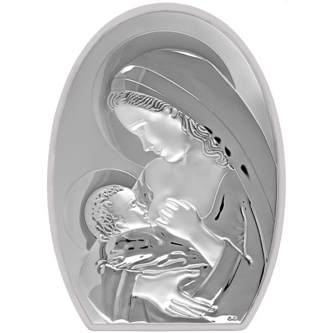 Божа Матір Годувальниця 6x7,5см срібна італійська ікона MA/E907/5WH