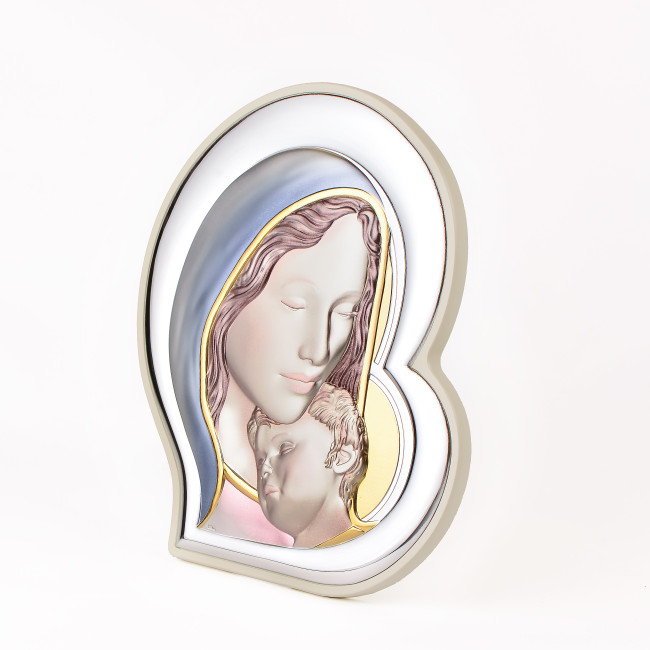 Мадонна з Немовлям 27x31см срібна італійська ікона MA/E905/2WH-C