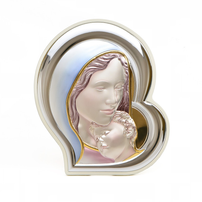 Мадонна з Немовлям 27x31см срібна італійська ікона MA/E905/2WH-C