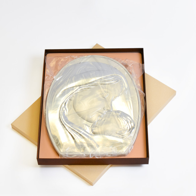 Божа Матір з Ісусом 26,5x34,5см срібна італійська ікона MA/E902/1WH