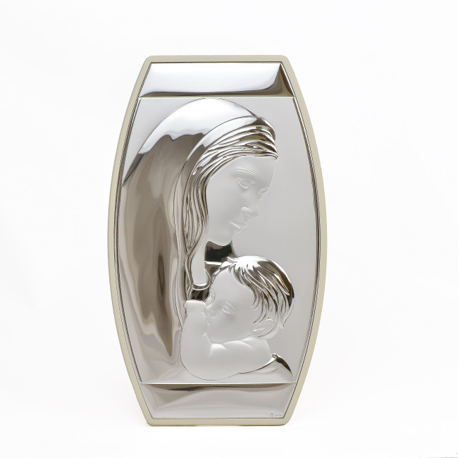 Божа Матір з Ісусом 7,5x12,5см срібна італійська ікона MA/E901/4WH