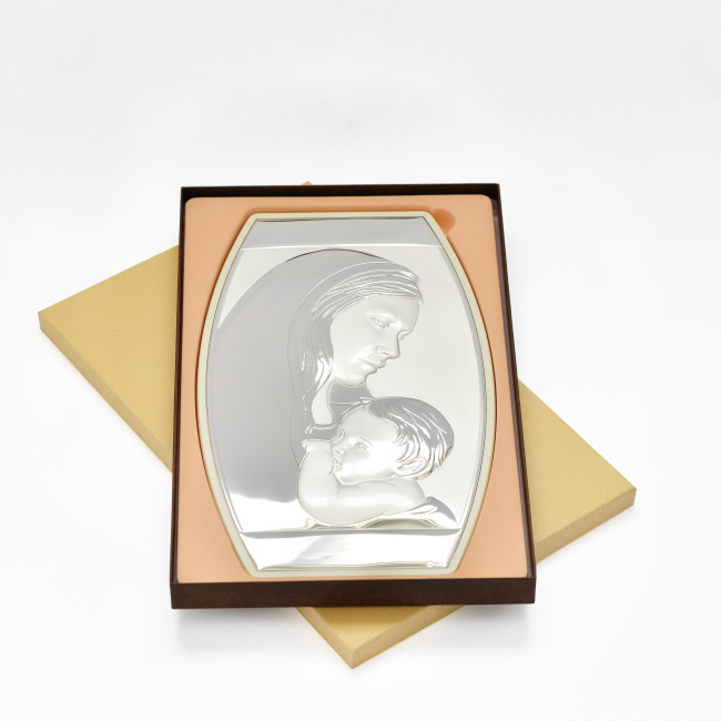 Божа Матір з Ісусом 7,5x12,5см срібна італійська ікона MA/E901/4WH