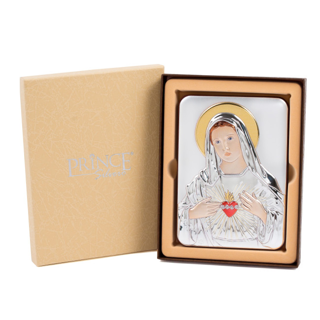 Непорочное Сердце Пресвятой Девы 15X21см серебряная итальянская икона MB/E981/2-C