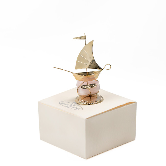 Статуетка Золотий Човник на рожевому кварці h 10,5cm NF/116/2G