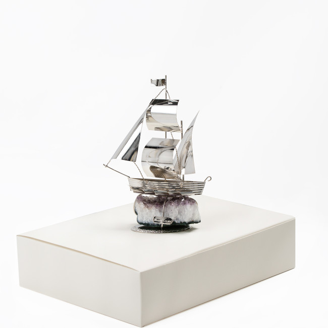 Срібна Статуетка Кораблик з Аметистом h 14cm NF/1061B