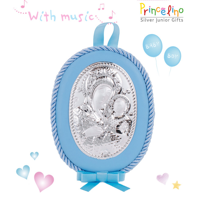 Детская икона Вифлеемская Богородица 10х12,5см MA/DM603-LC на синий подушечке с музыкой для мальчика