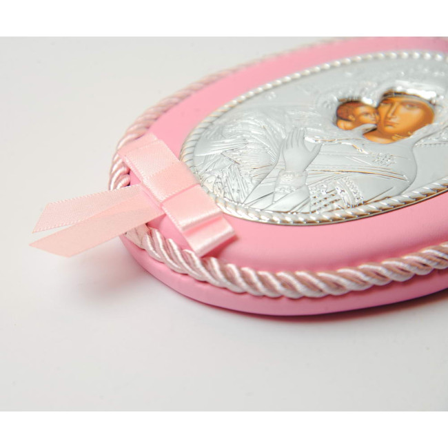 Вишгородська Божа Матір 10х12,5см дитяча іконка музична на розовій подушечці для дівчинки MA/DM1110-LR