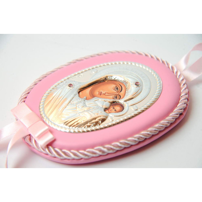 Детская икона Казанская Божья Матерь 10х12,5см MA/DM1106-LR на розовой подушечке музыкальная для девочки