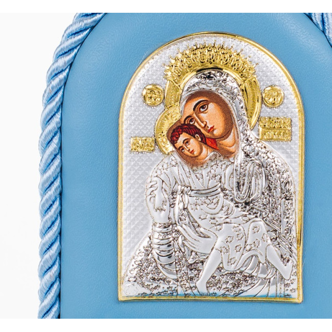 Кікська Милостива Божа Матір 8x10смдитяча іконка на синій подушечці для хлопчика MA/D1121E-C