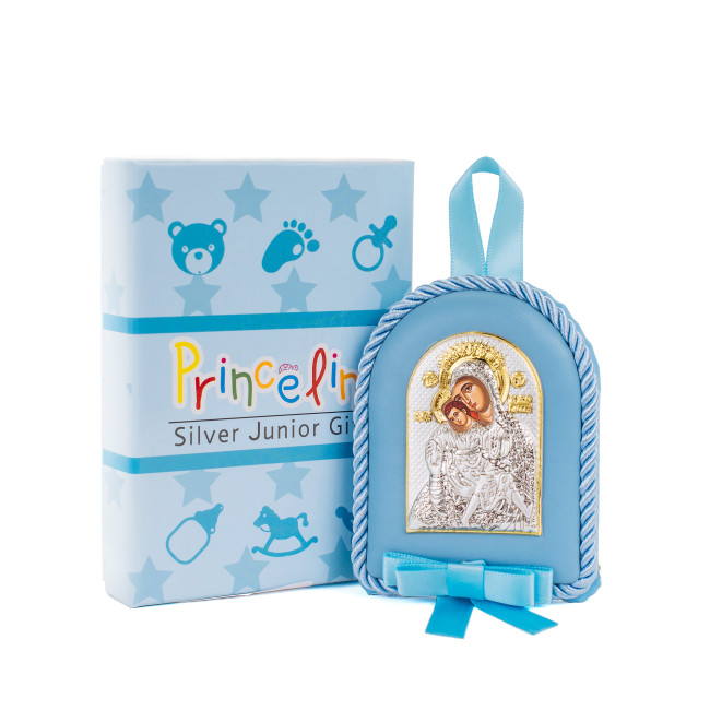 Кікська Милостива Божа Матір 8x10смдитяча іконка на синій подушечці для хлопчика MA/D1121E-C