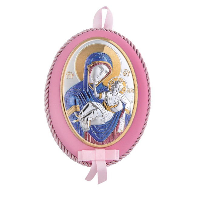 Икона для ребенка Божья Матерь Отрады и Утишения 12x15,5см MA/DM651-LR-C на розовой подушечке музыкальная для девочки