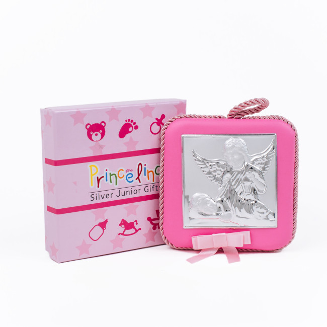 Икона Ангела Хранителя для ребенка 10,5х10,5см MA/DM607-LR на розовой подушечке с музыкой для девочки