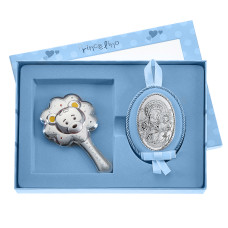 Срібне Брязкальце та Іконка для хлопчика 18х24