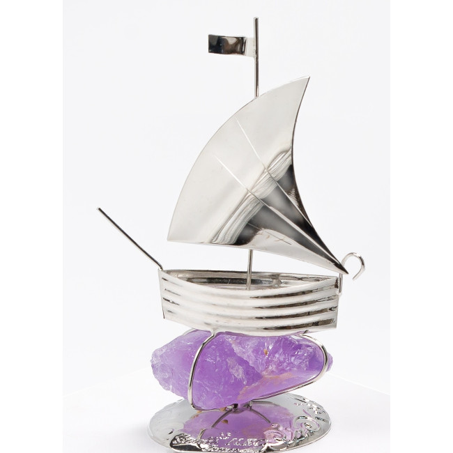 Срібний Кораблик з  Аметистом h 10,5cm NF/116-2