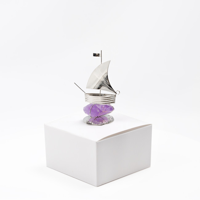 Срібний Кораблик з  Аметистом h 10,5cm NF/116-2