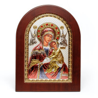 Страсна (Неустанної Допомоги) Ікона Божої Матері 10x14см в різнобарвній емалі аркової форми на дереві
