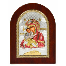 Почаївська Ікона Божої Матері 15x21см в різнобарвній емалі аркової форми на дереві