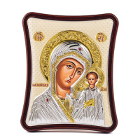 Казанская Икона Божией Матери 15x20см на деревяном вытянутом киоте с позолотой