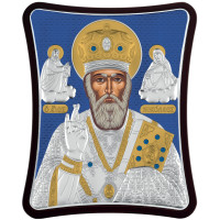 Миколай Чудотворець 15x20см на дерев'яному витягнутому кіоті в синій емалі